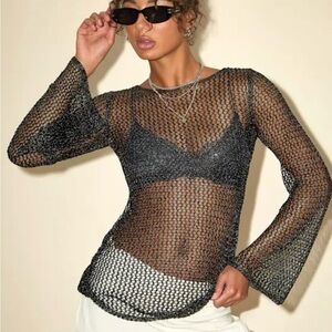 Sheer Black Mesh Long Sleeve Top